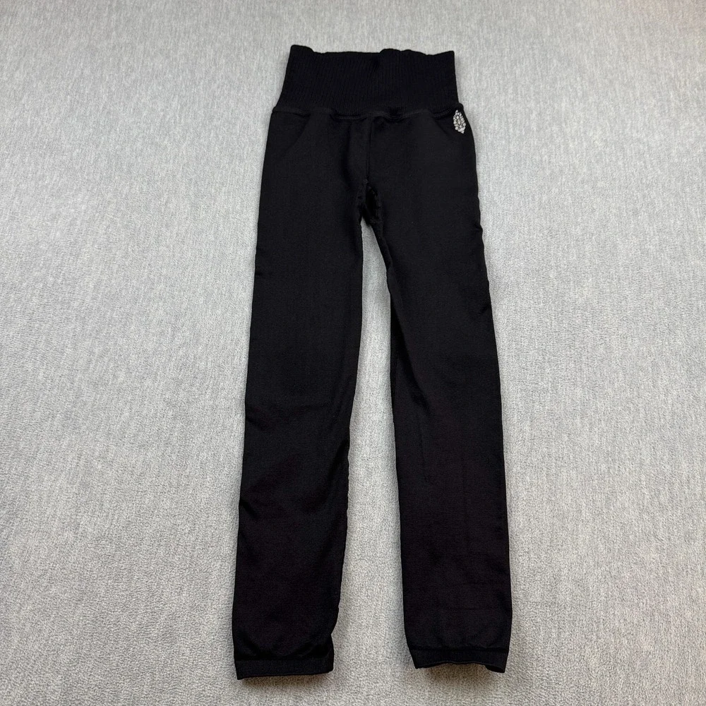 Free People Leggings Womens XS/S Black Ribbed Yoga Training Athletic Gym Jogging